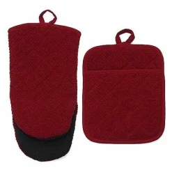 Discount Food Network Terry Neoprene Oven Mitt & Pot Holder Set Kitchen Linens